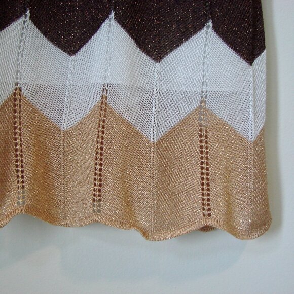 Bebe Y2K Knit Tank Dress Chevron Stripe Metallic Gold Sparkle Stretch Medium - Picture 8 of 12